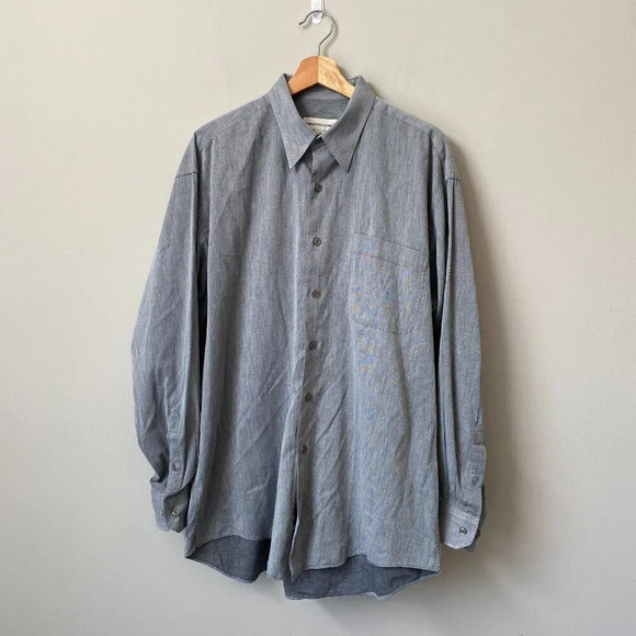 Pronto Uomo Men's Large Long Sleeve Cotton Button Down Gray Dress Shirt Casual - Picture 1 of 16